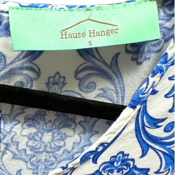 Haute Hanger Blue & White Chinoiserie Crisp Lightweight Tunic Top Blouse Small - Picture 5 of 5